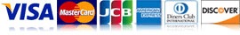 VISA、Master Card、JCB、AMEX、ダイナース、Discover